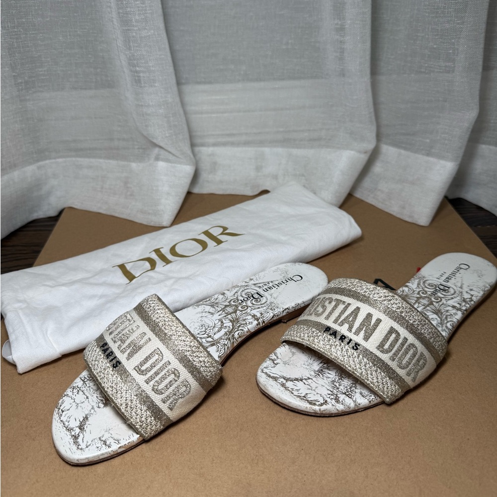 Christian Dior Dway Slides Toile de Jouy Beige EU 38 US 7.5–8